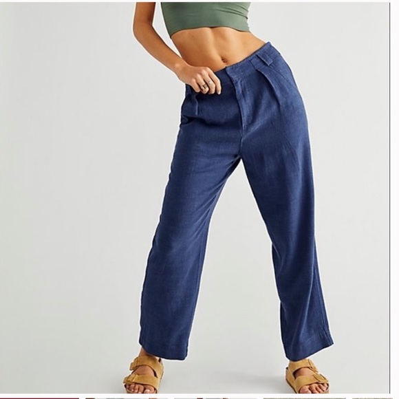 Free People Straight Leg Trouser Navy Blue Size 0 Womens Small - Picture 2 of 15